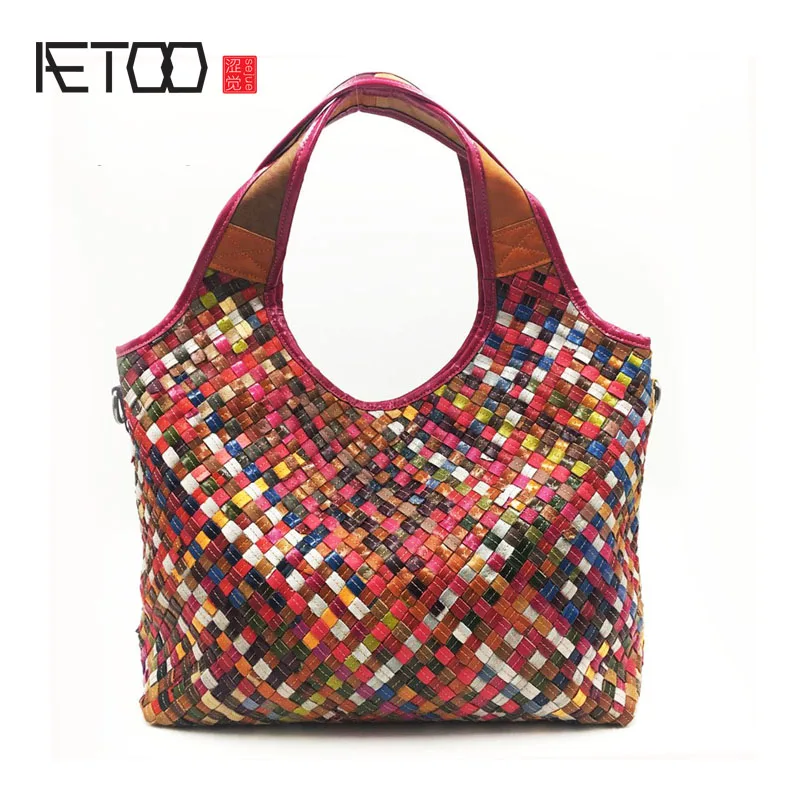 

AETOO Women 's new sheepskin hand - knitted single - shoulder Messenger bag Europe and the United States