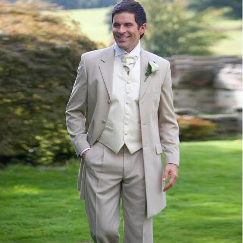 Индивидуальный заказ для мужчин Длинный блейзер костюмы комплект из 3 предметов Свадебные смокинги для женихов с лацканами жених