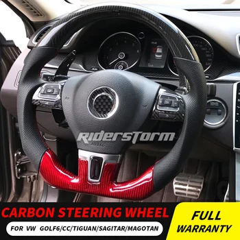 

High Quality 3D Carbon Fiber+Leather Steering Wheel Customization Tuning for Golf MK6 GTI POLO Passat CC double D shape STEERING