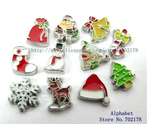 

FC321 Christmas series 10pcs zinc alloy DIY floating locket memory charms fit for floating living memory locket