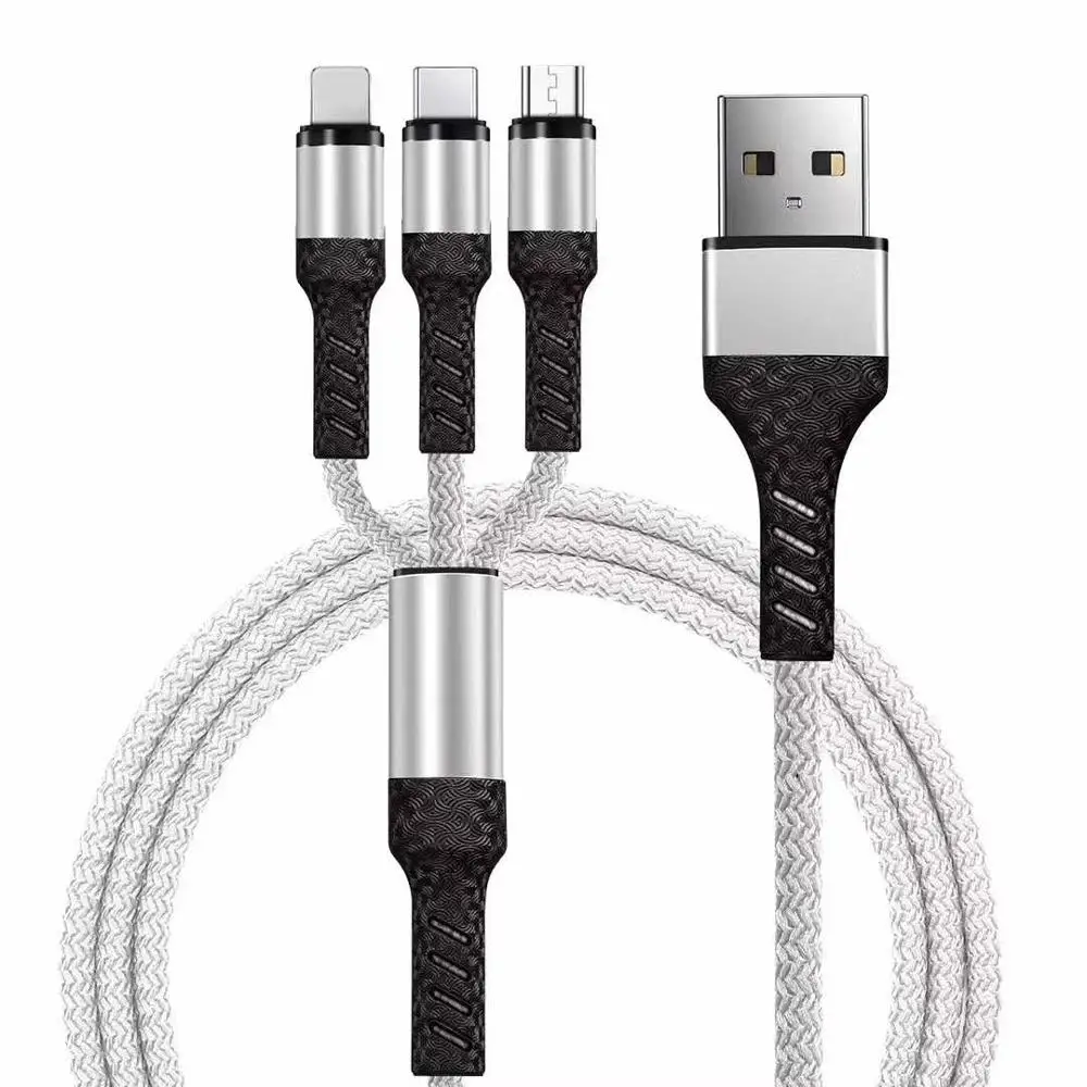 3 в 1 USB кабель для iPhone кабель для зарядки 1 м Micro usb type C для samsung Xiaomi Мобильный телефон все в одном зарядный кабель - Цвет: Серебристый