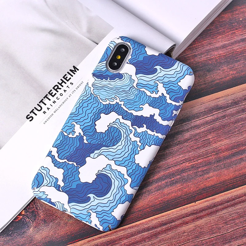 

Japanese Edo period Blue small wave Hard Shell case cover For Iphone XS MAX XS X XR For iphone 6 6s 7 8 plus