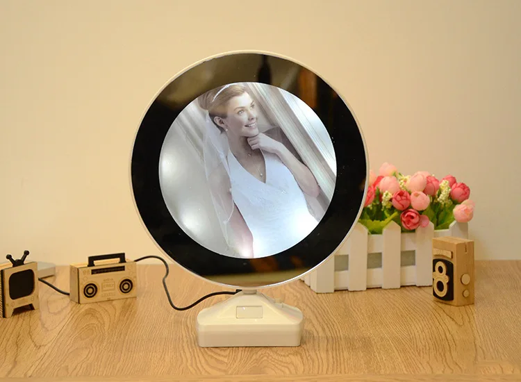 Творческие индивидуальные круговой СВЕТОДИОДНЫЙ огни Magic рамка для фото, с зеркалом маятник стоять персонализированные свадьбы фоторамка мероприятия подарок
