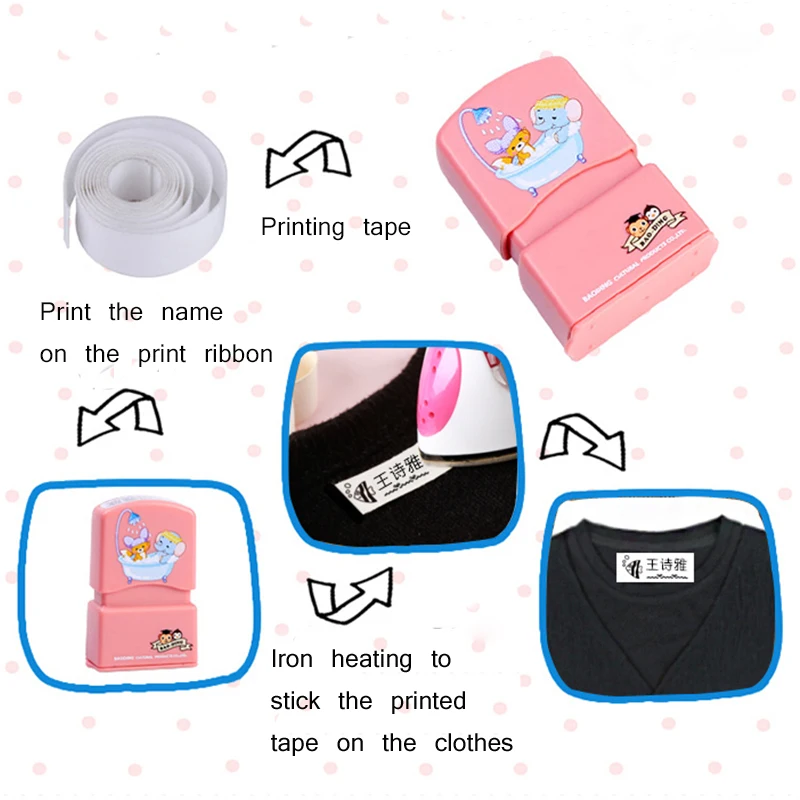 Customize English Russian Spanish Name Stamp Waterproof Baby Clothes Stamp Portable Personal Name Stamp