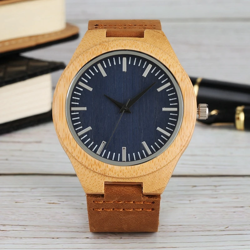 Top Gifts Men Watch Wood Simple Quartz Analog Dial Genuine Leather Men Wrist Watches Clock Man 4