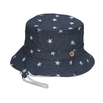 

Soft Cotton Sun Hat Kids Bucket Hat Denim Tractor Cap with Drawstring