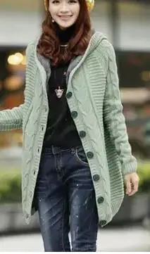 Женская одежда Qiu dong, свитер с капюшоном, пальто, толстый теплый Свободный кардиган, элегантный вязаный свитер, пальто, Рекламная цена, OK67 - Цвет: peagreen