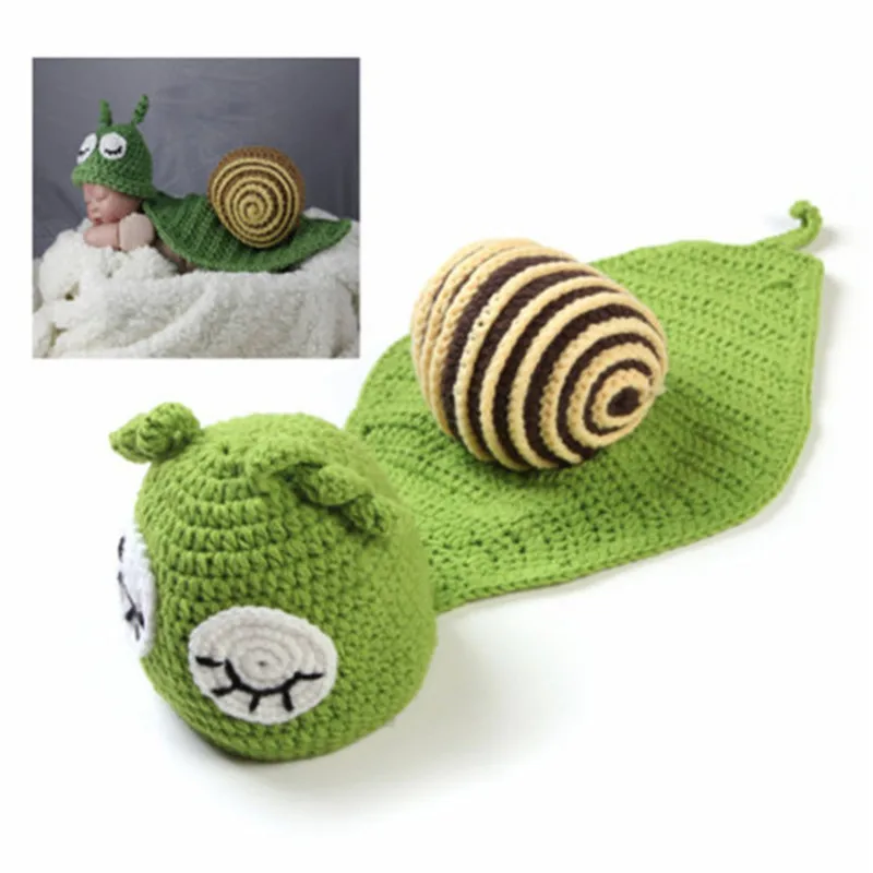 

Green Color Baby Boy Snail Outfit Set Crochet Newborn Boys Animal Set Infant Baby Photo Props Shooting Clothing Set Girls
