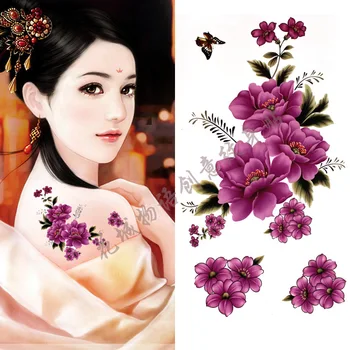 

Colorful big chinese Crabapple flower Body Art Waterproof fake tattoo For Woman Flash TemporaryTattoo Stickers 10*20CM KD661