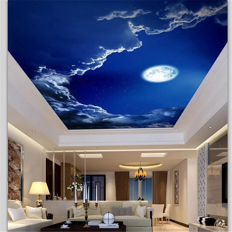 Wellyu пользовательские большие обои 3d портрет обои Живопись Стиль романтическое ночное небо Луна крыша потолок фрески 3d обои