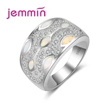 Jemmin New 2017 Fashion Opal rings Teen Girls Rings White Fire Opal 925 Sterling Silver CZ Crystal Jewelry Ring