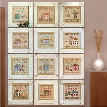 

Embroidery Package Top Quality Cross Stitch Kits 12Months Houses Total 12 Pieces Beautiful Hot Sell
