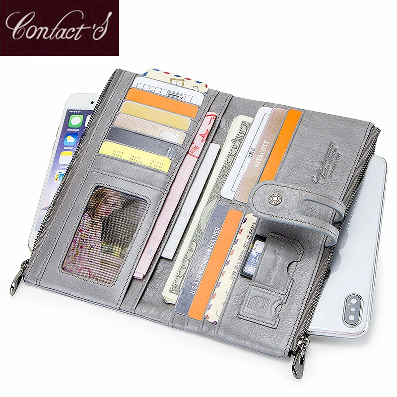 Kopen Hoge Kwaliteit Clutch Bag Mode Echt Leer Vrouwen Portemonnee Vrouwelijke Lange Portefeuilles Met Kaarthouder Rits Portemonnee Voor iPhone 8