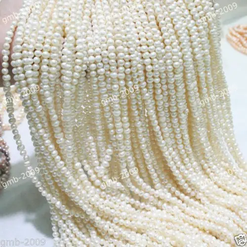 

Genuine Natural 4-5mm White Freshwater Pearl Roundle Nugget loose Beads 15"