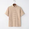 Summer Cotton Linen Kung Fu Shirt Blouse Mens Short Sleeve  Traditional Chinese Tang Suit Top Male Tai Chi Uniform 4