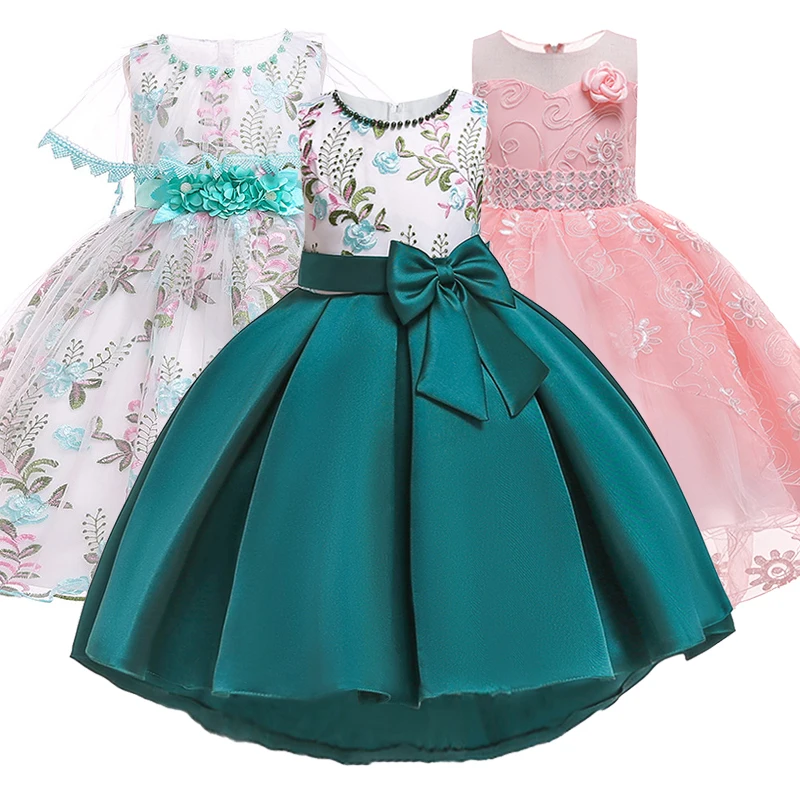 

Girl embroidery Silk Princess Dress for Wedding party Kids Dresses for Toddler Kids Satin First Communion Glitz Pageant Dresses