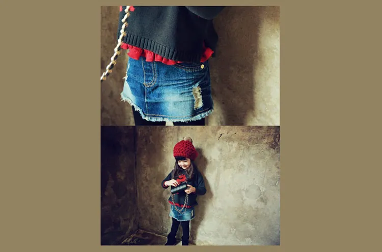 Зимняя теплая корейская мода, для детей 3-6, 8, 10, 12 лет, Вельветовая утепленная детская одежда для маленьких девочек, имитация 2 предметов, джинсовая юбка, леггинсы