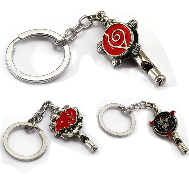 10pc Japan NARUTO Keychain Anime Akatsuki Cloud Rotatable Whistle Key