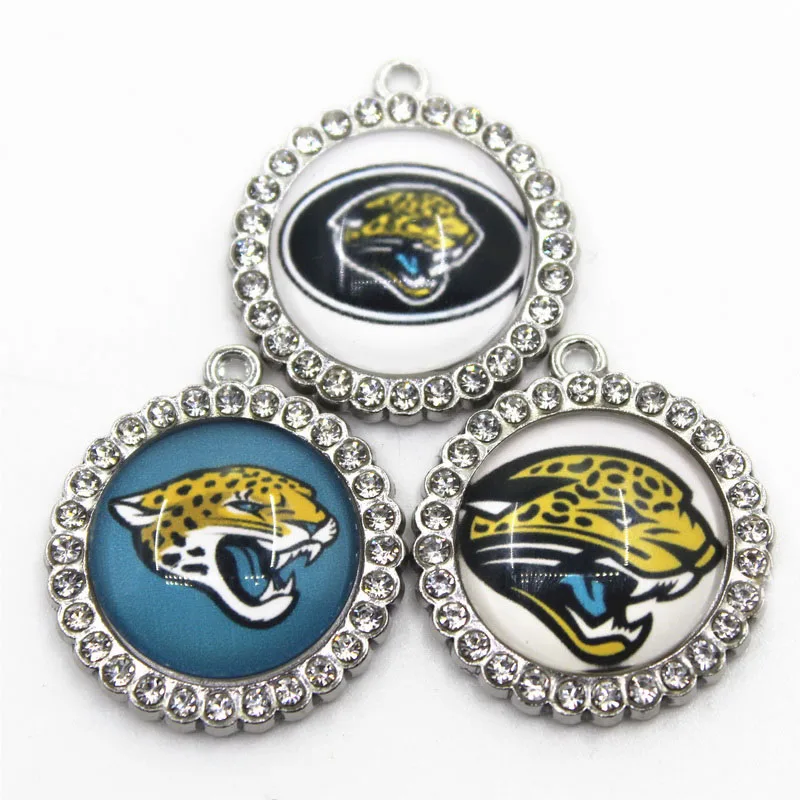 

New Arrival 12pcs/lot US Football Team Jaguars Crystal Round Dangle Charms Fit 18mm DIY Bracelet Necklace Pendants Jewelry