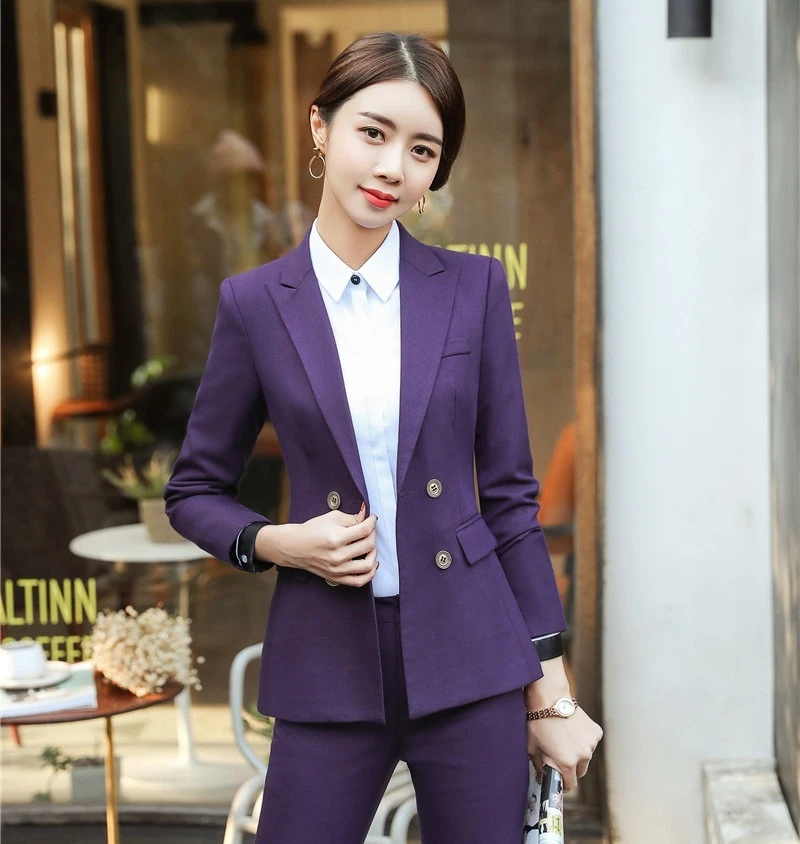 新しい18フォーマルオフィスレディース紫ブレザー女性の上着ジャケットロングスリーブ女性作業着用服 ブレザー Aliexpress