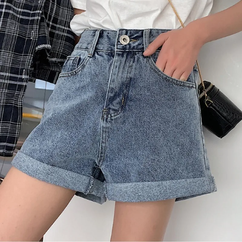 

High Waist Denim Women's Shorts Summer Korean Loose Solid Color Jean Short Pants Women Casual Minimalism College Style Shorts