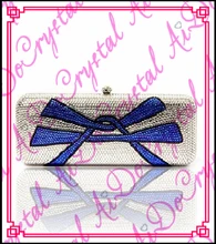 Aidocrystal Kristall und strass abendtasche party blue ribbon muster box kupplung für frauen