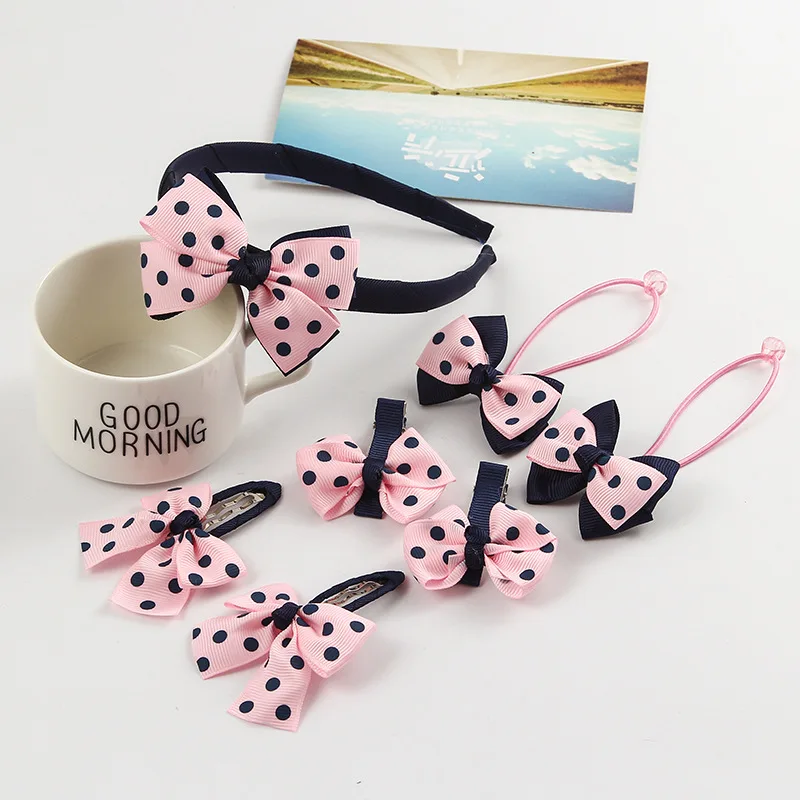 Модные детские заколки для волос в горошек с бантом комплект головных уборов