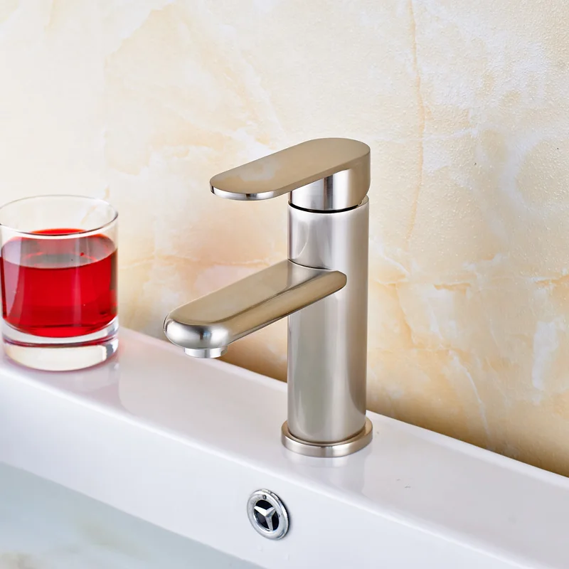 

Free Shipping Brushed Nickle Deck Mounted Basin Faucet Single Handle One Hole Mixer Tap