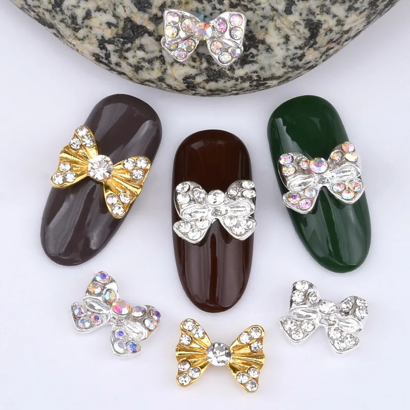 10 pcs 3D Fashion DIY Bow tie Alloy Rhinestones Nail Art decorations glamour Glitters Nail accessories LH298-309