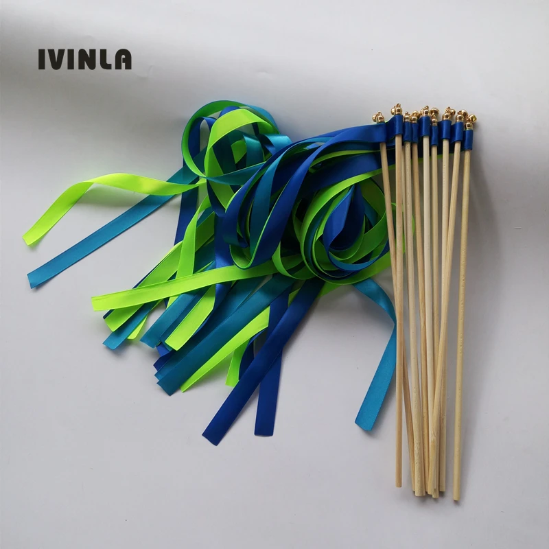 50pcs/lot Blue And Green Stain Ribbon Wands Wedding Wands For Wedding