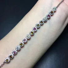 Натуральные разноцветные турмалины браслет натуральный драгоценный камень круглый браслет «Подсолнух» 925 серебряный браслет элегантное утонченное украшение для девушки