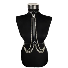 Женские готические панковские кожаные подвязки, пояс, связывание с серебряной цепью, пояс на шею, чокер, свадебные подвязки для чулок