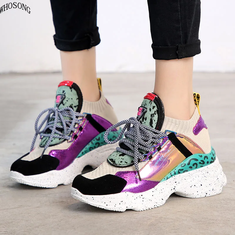 

WHOSONG 2019 New Summer Genuine Leather Suede Sneakers Women Horsehair Platform Dad Shoes Casual Flat Women Shoes Woman M273