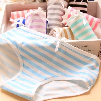 

2Pcs/lot Hot Cute Japanese Style Blue&Pink Stripe Panties Bikini Cotton Underwear Classic