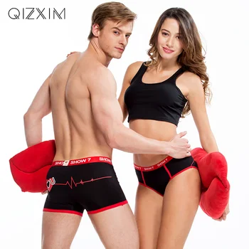 

QIZXIM Heart ECG IOU Print Couple Panties Lovers Panties Men Boxers Women Panties Dad and Mum Underpants Valentine's Underwear