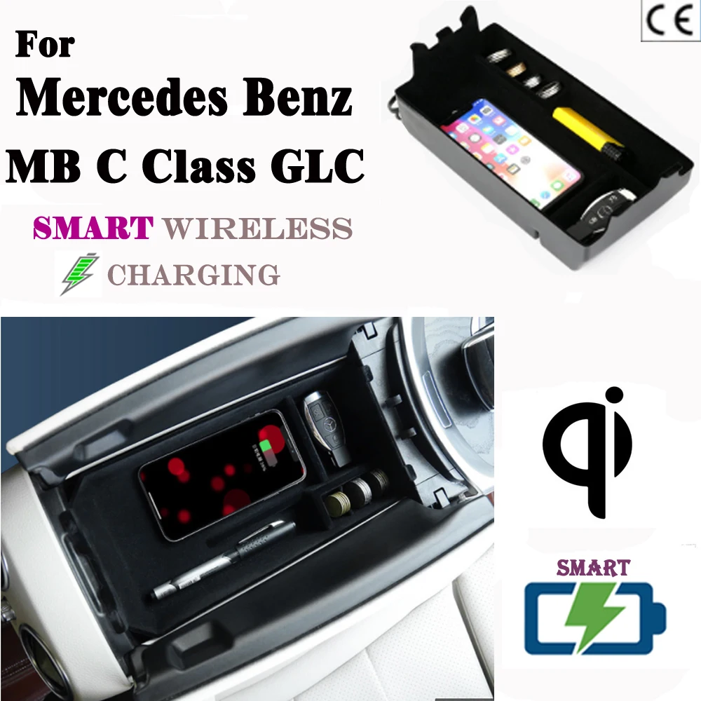

For Mercedes Benz C Classe GLC QI Wireless charger Hidden Wireless charging Phone Holder Storage Box