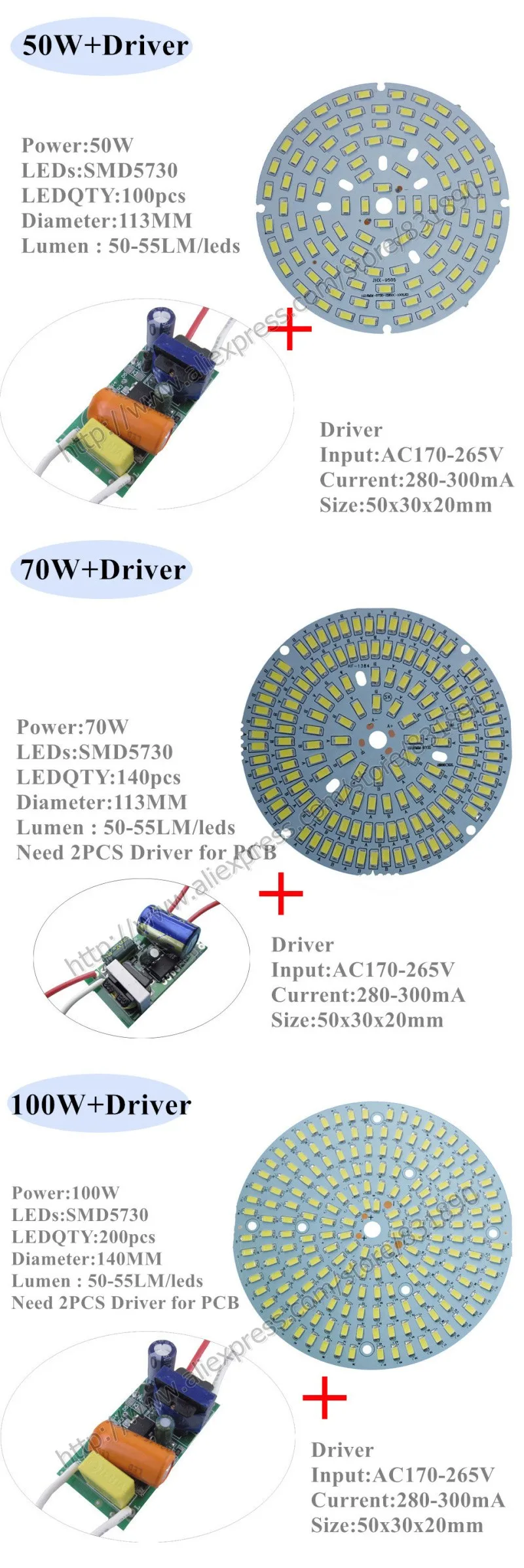 2 комплекта переменного тока 220 В светодиодный PCB алюминиевый baord plate SMD5730 18 Вт 30 Вт 36 Вт 50 Вт 70 Вт 100 Вт pcb с водителем светодиодный подвесной светильник потолочный светильник светодиодный лампочка