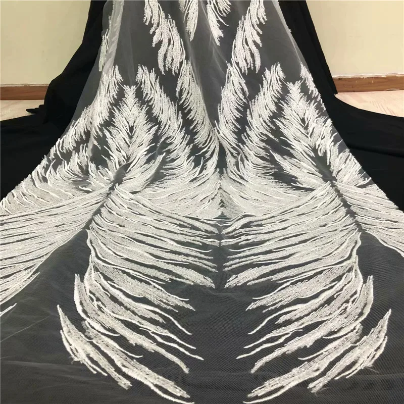 

2018 High-end handmade French Lace Fabric High Quality African Tulle Embroidered flower tulle Lace Fabric For Wedding HX1270-1