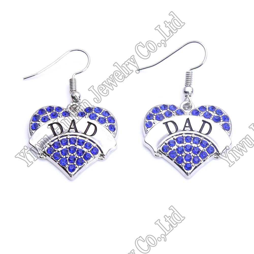 DAD Earrings Crystal Heart Pendant French Hook Earrings Family Member Father's Day Gift Jewelry