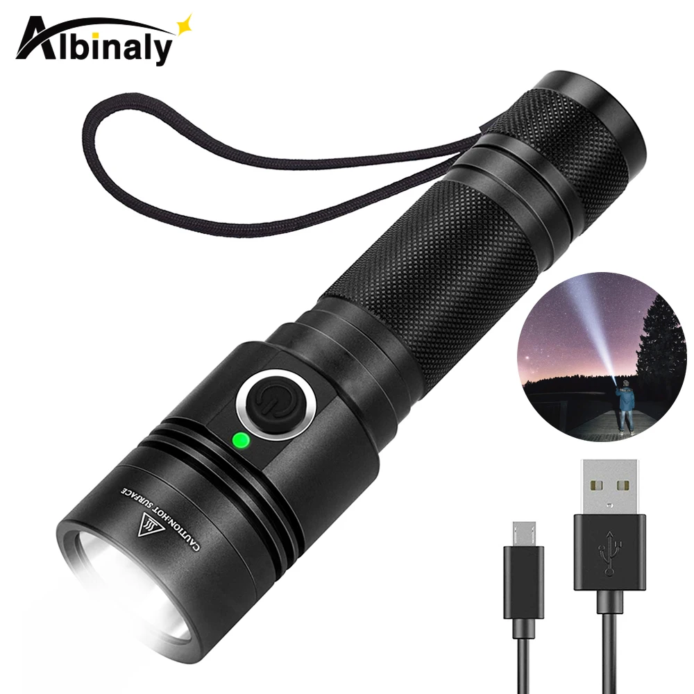 

USB rechargeable flashlight 4 lighting mode super bright LED flashlight use 18650 battery for night lighting, camping, etc.