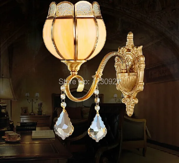 

3W LED Copper wall lamp bedroom bedside lamp minimalist European American living room wall lamp Crystal Wall