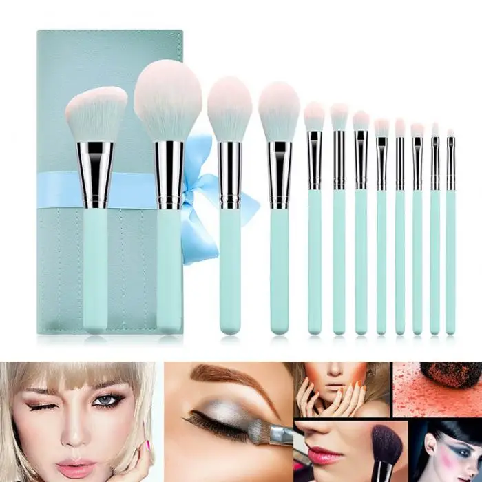 Pincéis de Maquiagem Sombra de Olho Conjunto Azul Claro Blush pó Ferramentas Cosméticas 88 12 Pçs 1 Aplicador de sombra