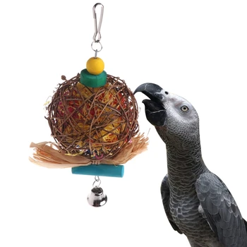 

Parrot Bird Bamboo Rattan Play Toy Hanging Cockatiel Parakeet Swing Cage Birds Toys with Bell