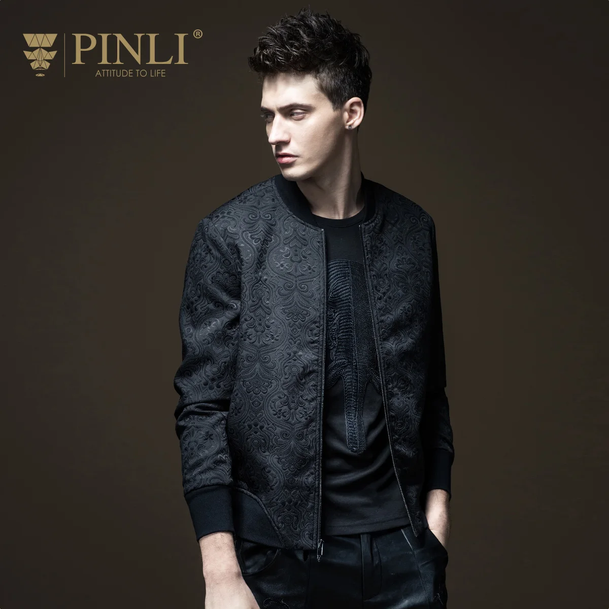 

Leather Jacket Militar Jacket Men Jaqueta Masculino Pinli New Autumn Men's Self Cultivation Jacquard Baseball Collar B173204402