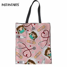 INSTANTARTS милый мультфильм медсестры 3D печать студентов прочная ткань сумки модная хлопчатобумажная хозяйственная сумка Повседневная Большая многоразовая эко-сумки