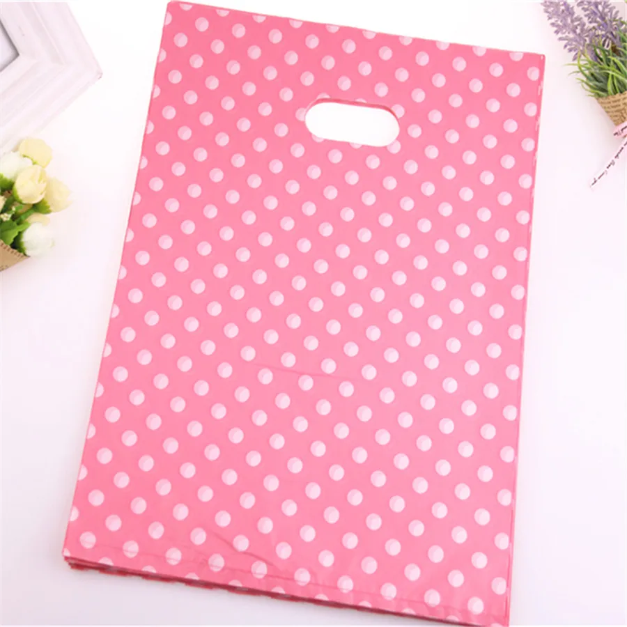 New Design Wholesale 100pcs/lot 25*35cm Dark Pink Plastic Shopping Bags With Small Dot Plastic