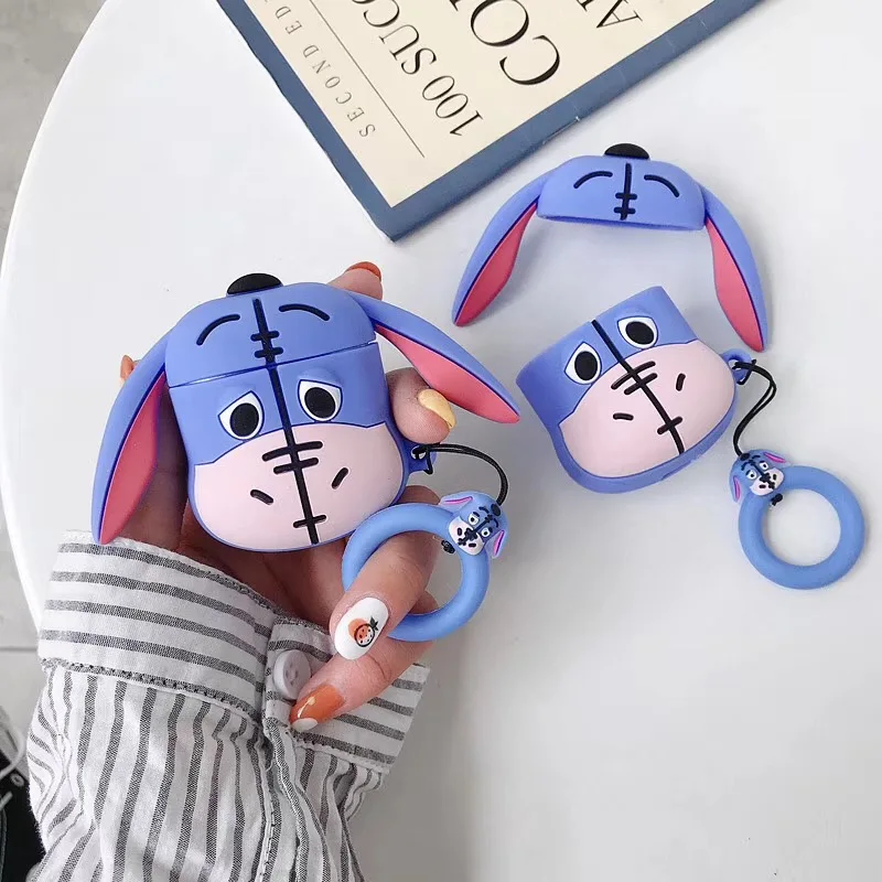 Милый 3D мультфильм Eeyore Крышка Bluetooth беспроводной наушники силиконовый чехол для AirPods 1 2 гарнитура зарядная коробка сумки с кольцом ремень