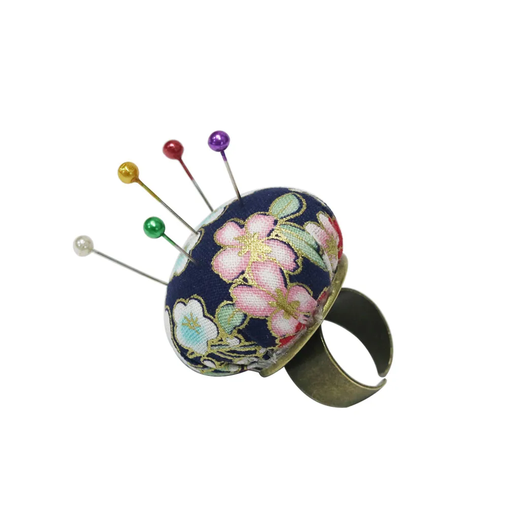 

1Pc Ring Pin Cushions Adjustable Floral Pattern Quilters and Crafters Finger Pincushion DIY Sewing Accessories Random Color