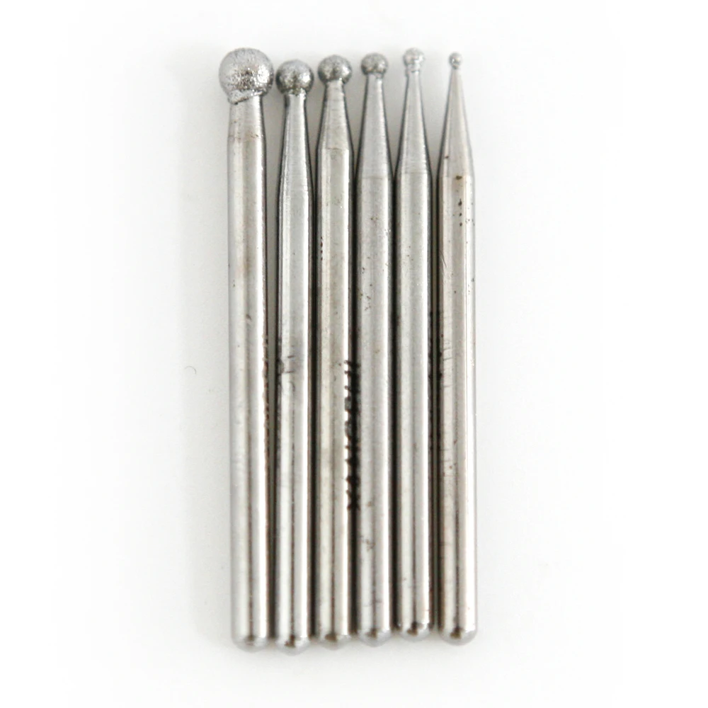 

6Pcs 3mm Shank Diamond Spherical Grinding Head Mounted Points Grinding Bit for Dremel Rotary Tool Diameter 1/1.5/2/2.5/3/4 mm