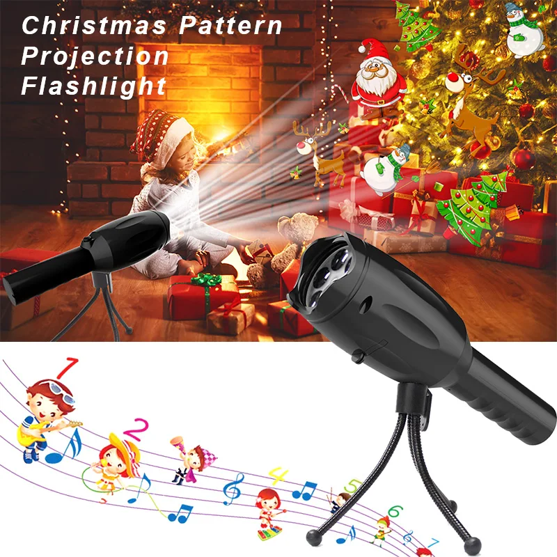 

12 Pattern Slides Flashlight Handheld Projector Christmas Music Projection Easter Party Music Holiday Decoration Light Show